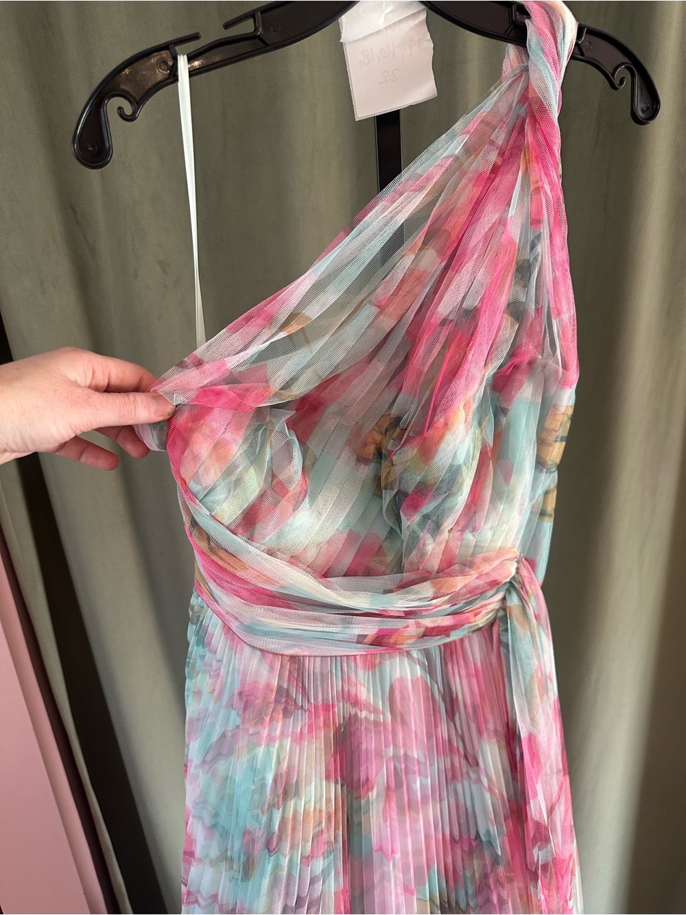 Hutch Phillips One-Shoulder Floral Pleated Maxi Dress in Pink & Aqua - Picture 5 of 9